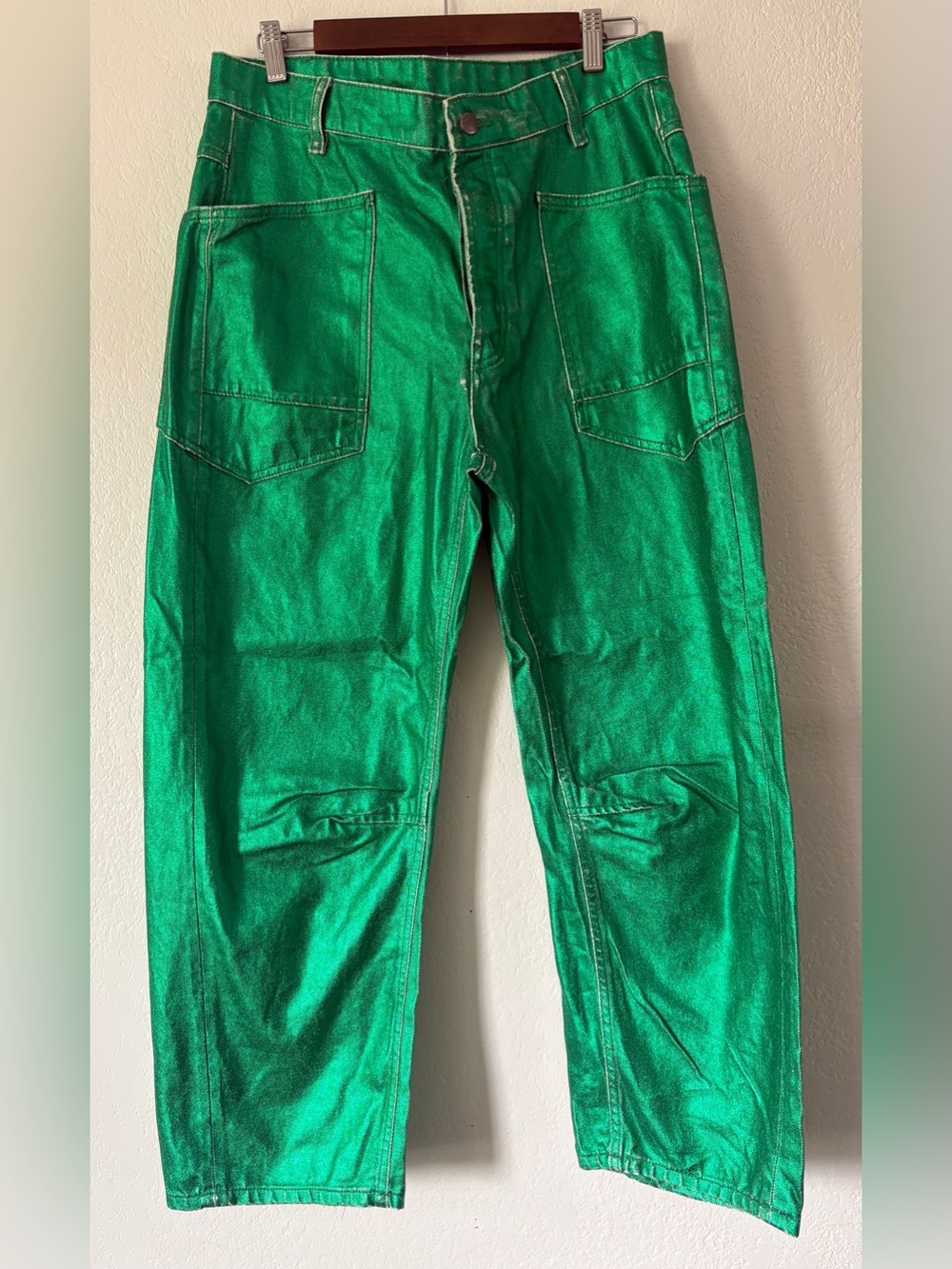 Free People Metallic Moxie Emerald Green Jeans